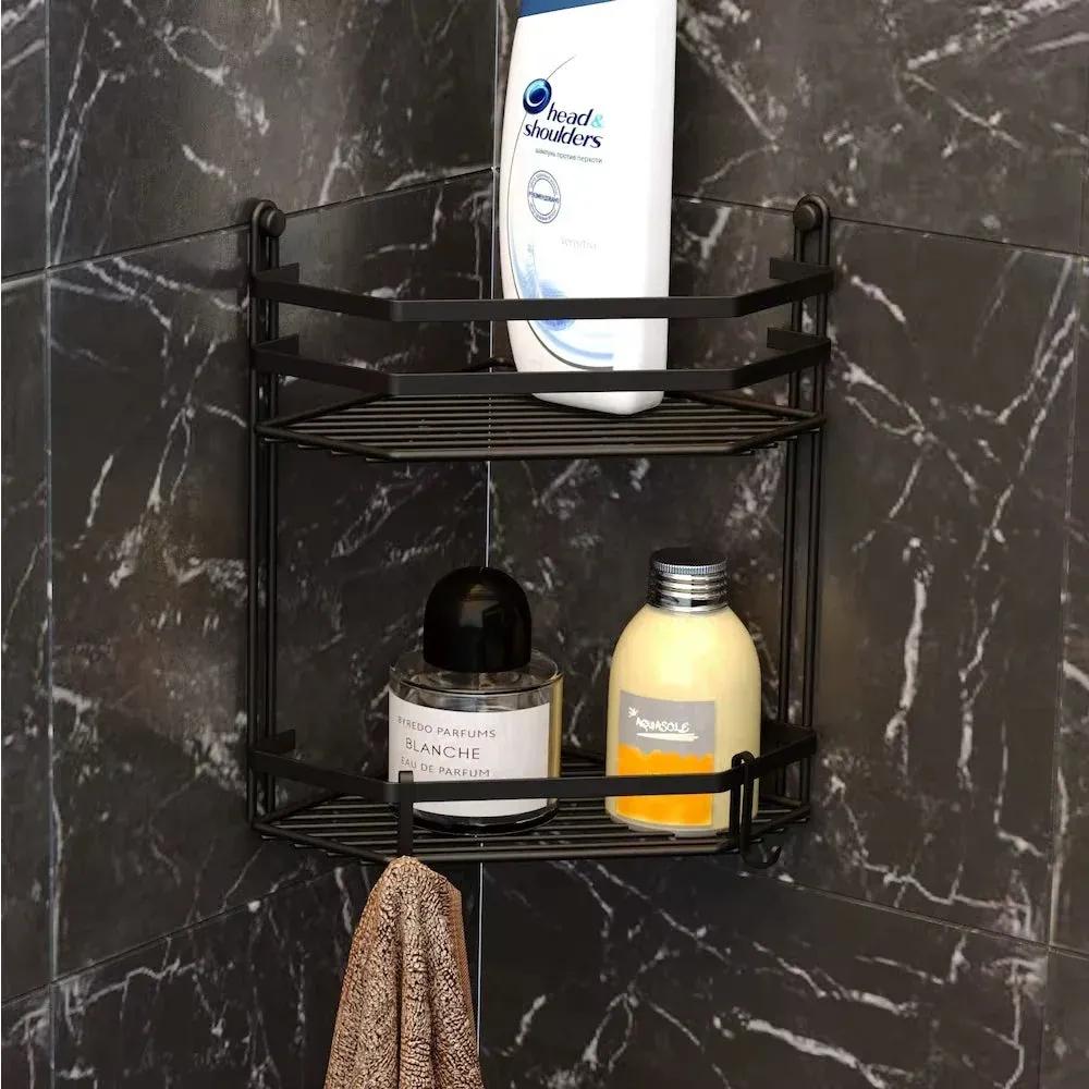Black Two-Tier Bathroom Organizer with Anti-Slip Caps
