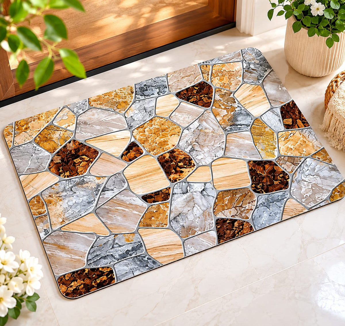Super Absorbent Non-Slip Bathroom Floor Mat - Quick-Dry Soft Marble Stone Design 23 Ć 15 inch