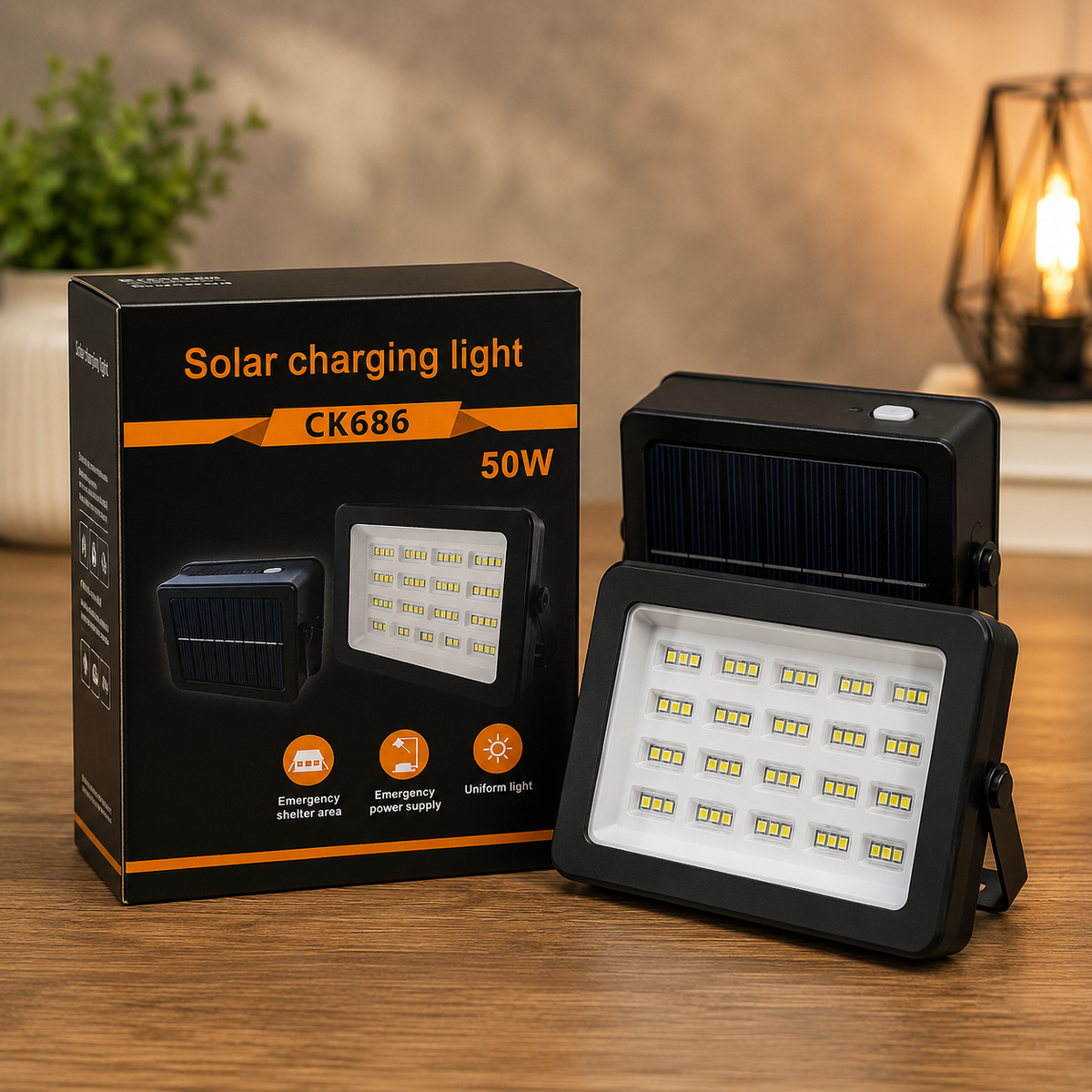 50W Portable Solar Charging Flood Light - Powerful Rechargeable Outdoor Lighting For Camping, Emergencies, And Work Sites