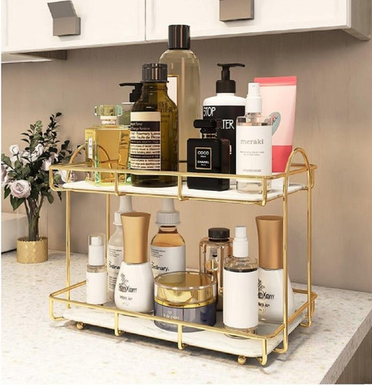 Metal Makeup Organizer Double Layer White Black Storage Rack