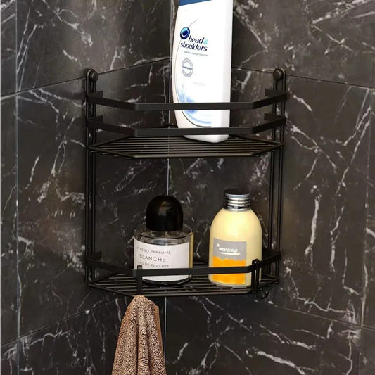 Black Two-Tier Bathroom Organizer with Anti-Slip Caps