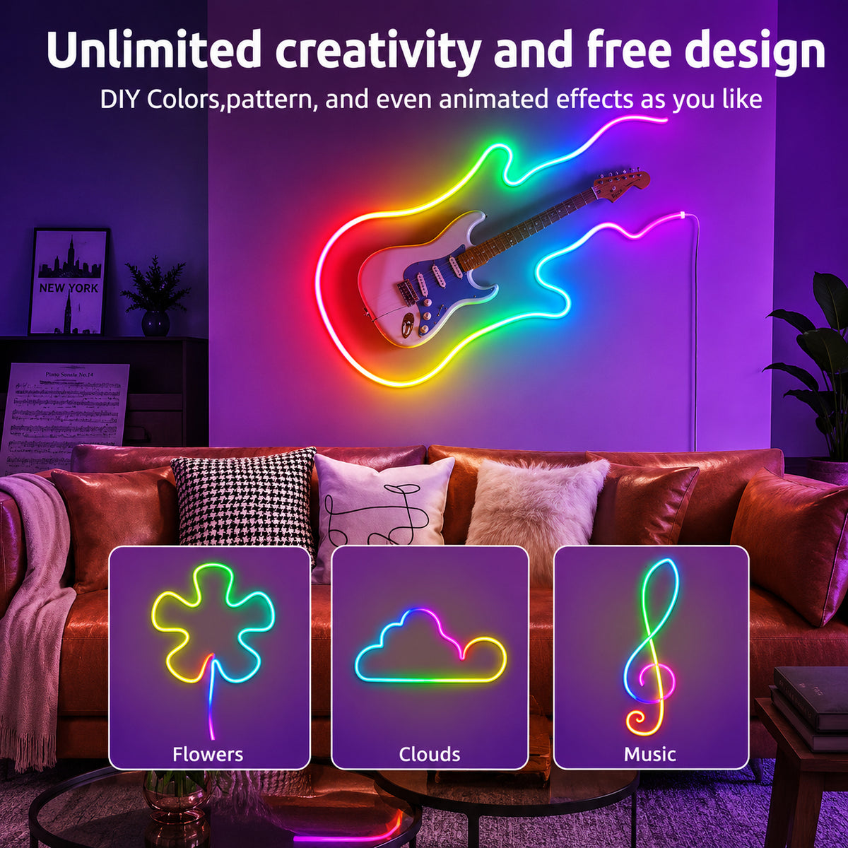 Neon Lights RGB LED Strip - 1 x 5m Neon LED Strip, 1 x Remote, 1 x Controller