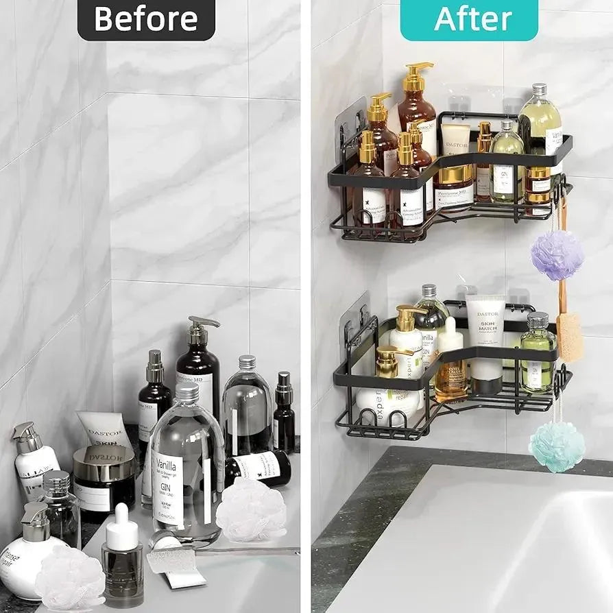 Stainless Steel Corner Bathroom Shelf Black