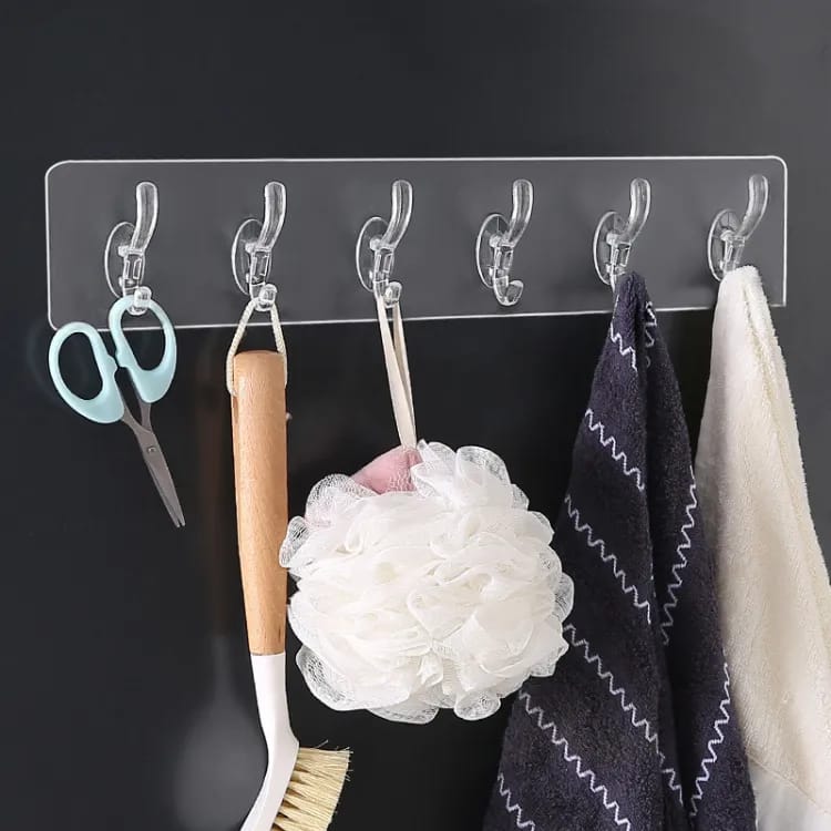Adhesive 6-Hook Wall Hanger - Perfect for kitchens Bathrooms or Bedrooms Pack of 4