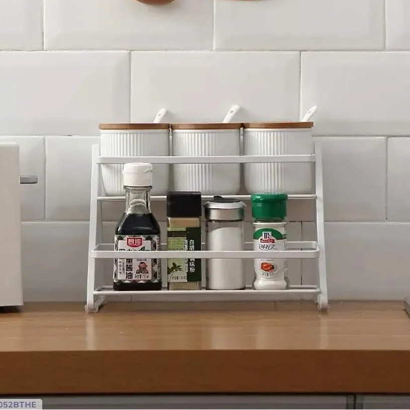 2-Layer Stainless Steel Spice Rack Black Kitchen Organizer