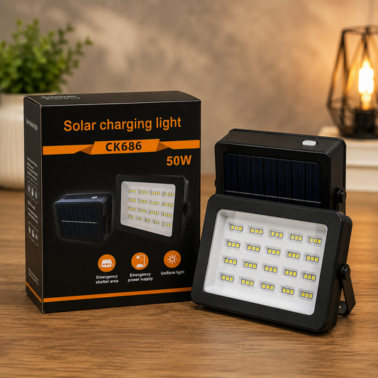 50W Portable Solar Charging Flood Light - Powerful Rechargeable Outdoor Lighting For Camping, Emergencies, And Work Sites